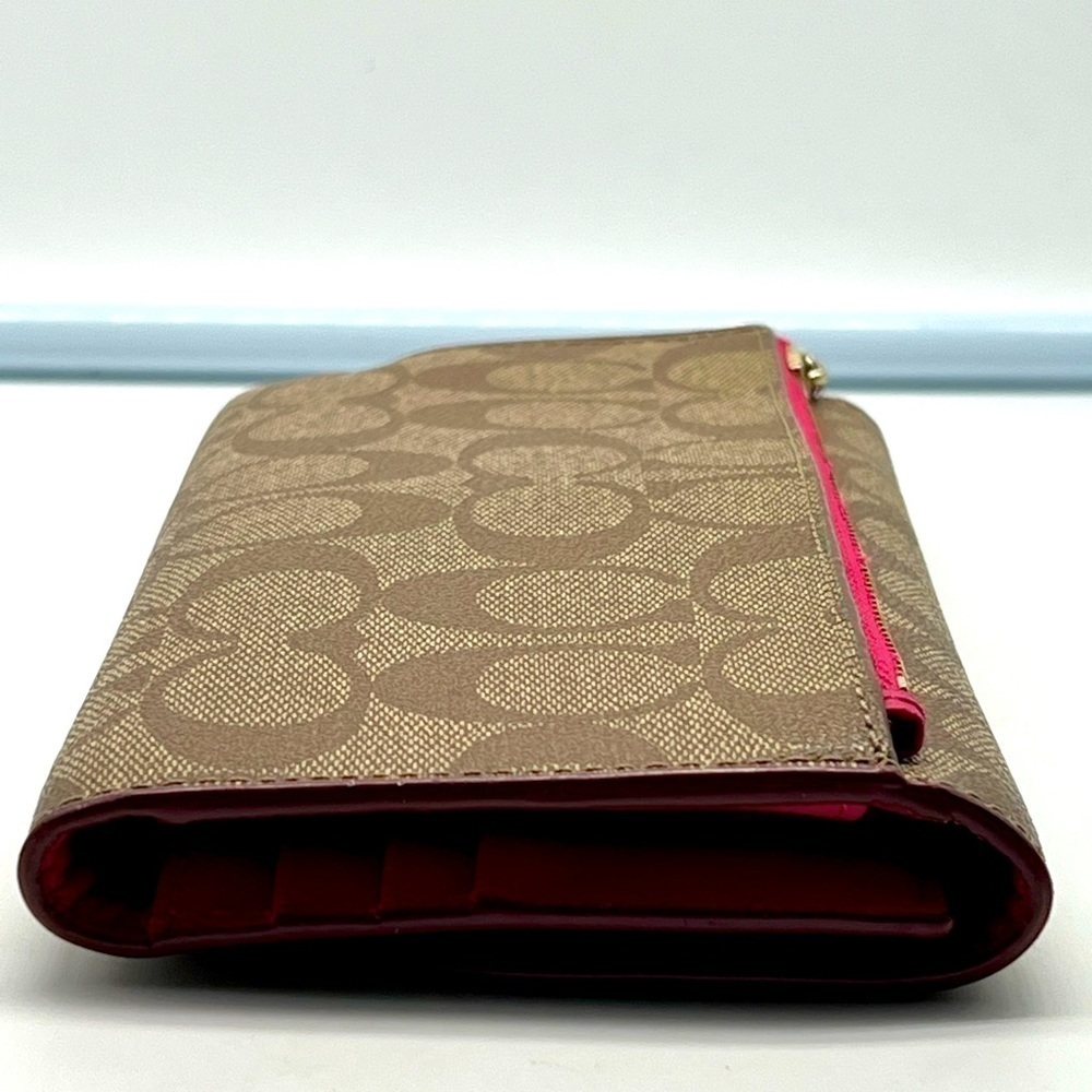 Coach brown leather signature Charlie C snap wallet pink interior A1532 … - Picture 10 of 16